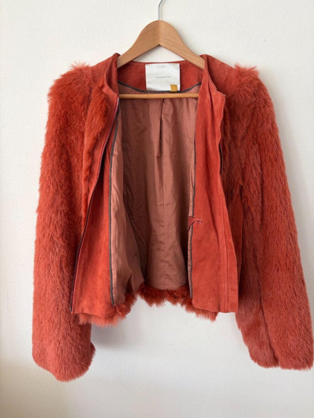 Leifsdottir Anthropologie Faux Fur & Suede Zip Jacket – Burnt Sienna – M